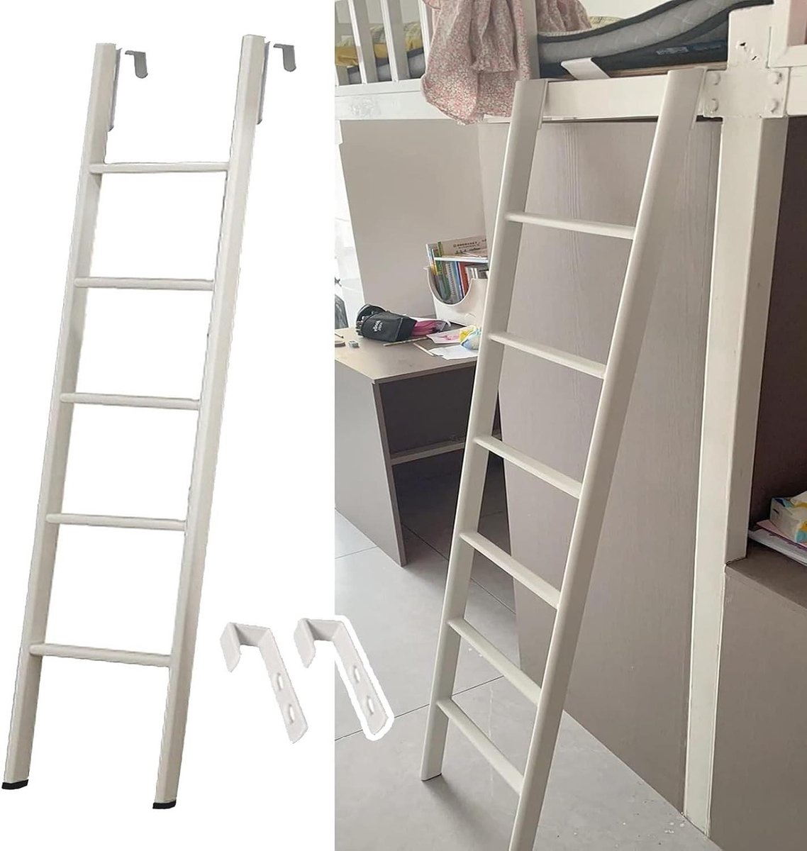 Stapelbedladder - TrapLadder Kinderen - Veilig Klimmen - Verstelbare Haken - 42 inch lang - Wit
