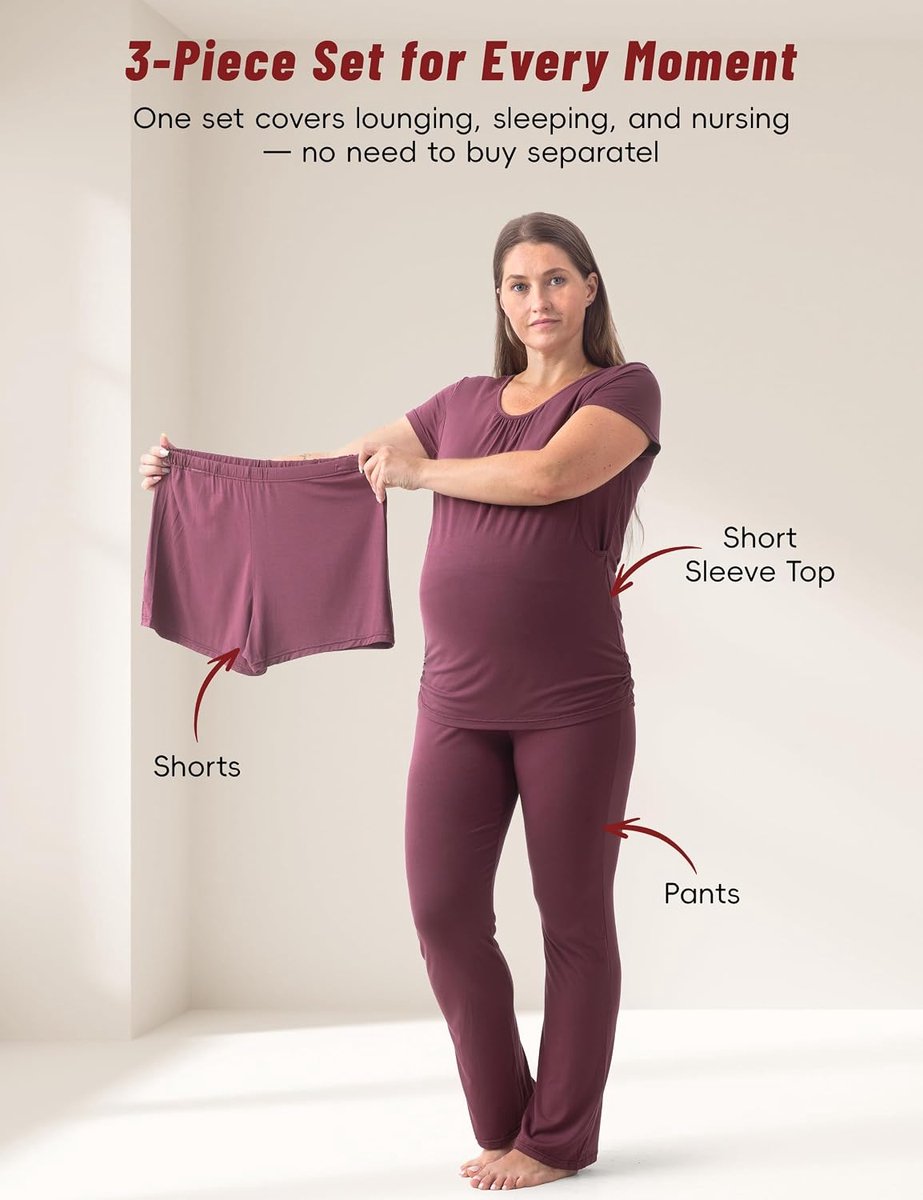 Soft dames Pyjamaset | Borstvoedingsshirts, zwangerschapsshorts en broeken voor elk seizoen, loungeset voor dag en nacht