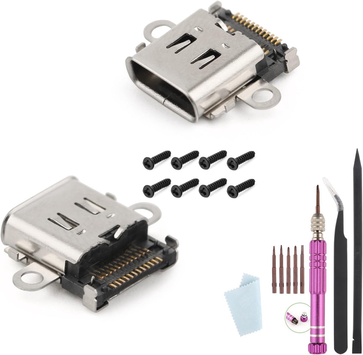 2 Stuks Oplaadaansluiting Voor Nintendo Switch HAC-001 Console Vervanging Switch Vervangende Laadaansluiting Type C Laadpoort Stekker Voor NS Switch met Schroeven En Reparatiegereedschap