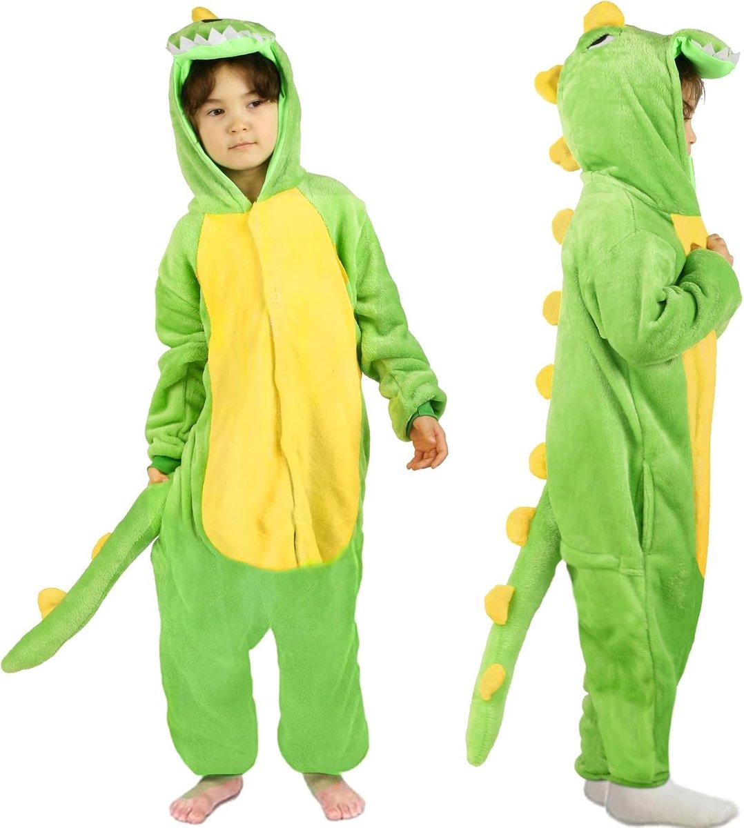 onesie kinderen dinosauruskostuum pyjama jumpsuit met capuchon - dierenslaapoverall kleding outfit draken flanel slaapkleding overall voor meisjes jongens Halloween carnaval cosplay party