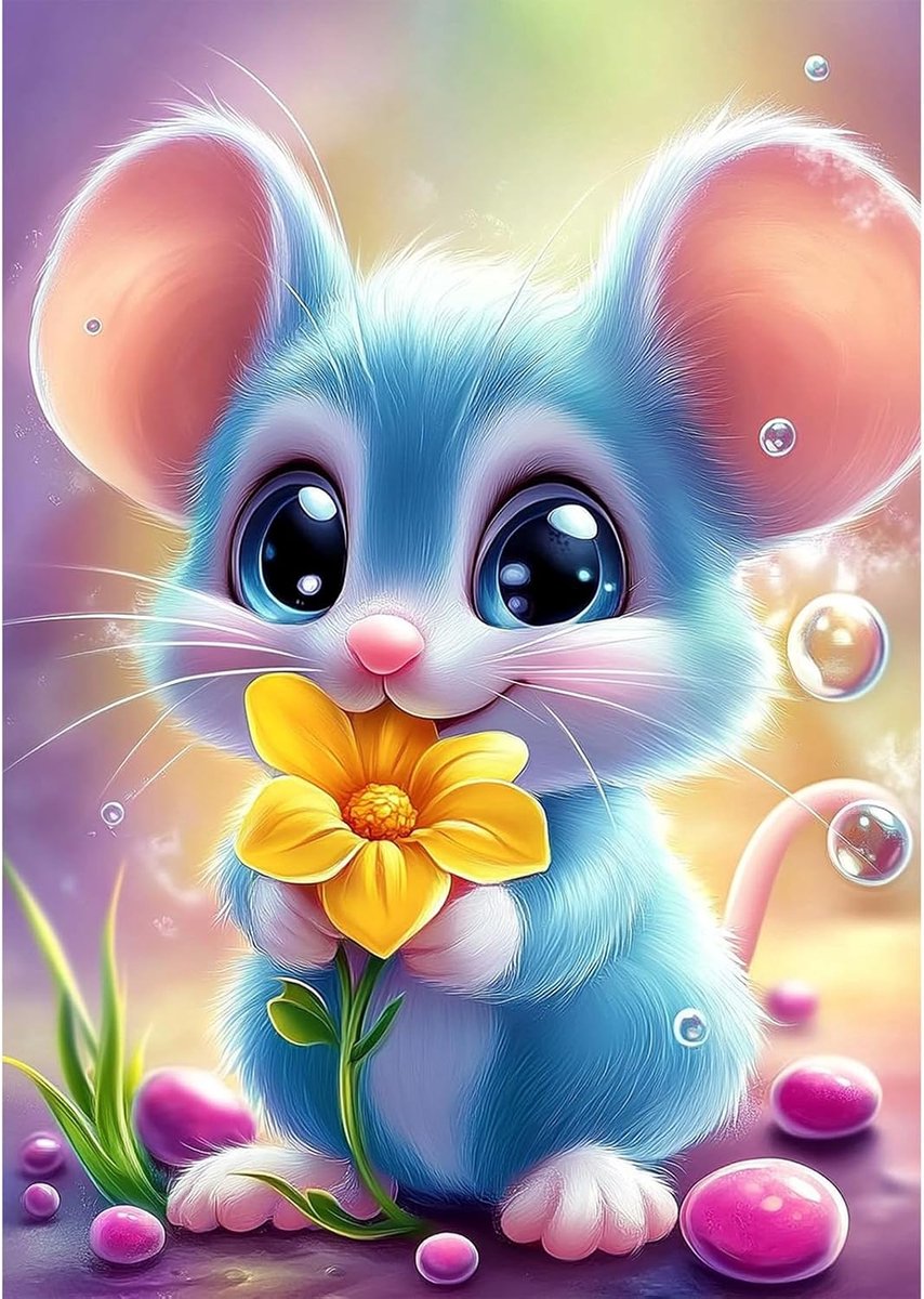 5D Schattige Blauwe Muis Diamant Schilderij Set,Cartoon Dieren Diamantart,DIY Mozaïek Set voor Beginners,Volledige Ronde Boor Woonkamerdecoratie 30x40cm
