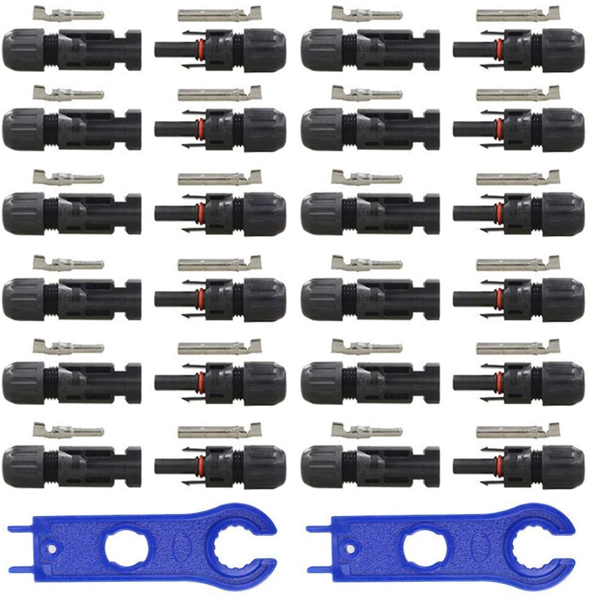 Zonnepaneel-stekkers, stekkers voor zonnepanelen, 12 paar, mannelijk/vrouwelijk, stekkers voor kabelaansluitingen zonnepaneel, MC4 fotovoltaïsche connector met moersleutel, zwart
