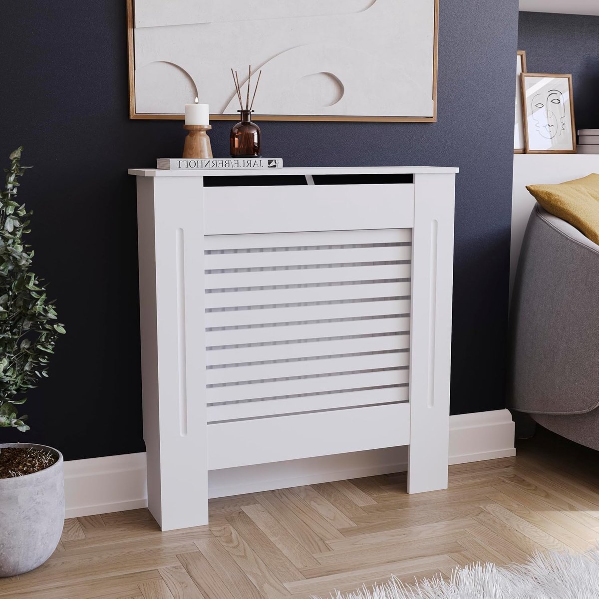 Radiatorombouw Klein - Wit - Modern horizontaal lamellenontwerp - Ideaal voor woonkamer - ShopVlot