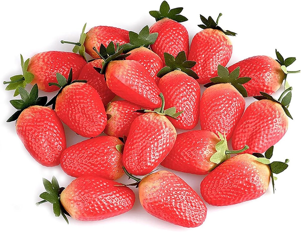 Kunstfruit Rood Aardbei, Levensecht Rood Aardbei, Plastic Aardbeien Fruits Decoratieve, voor Thuis Fruit Accessoires Feestdecoratie Fotografie Rekwisieten