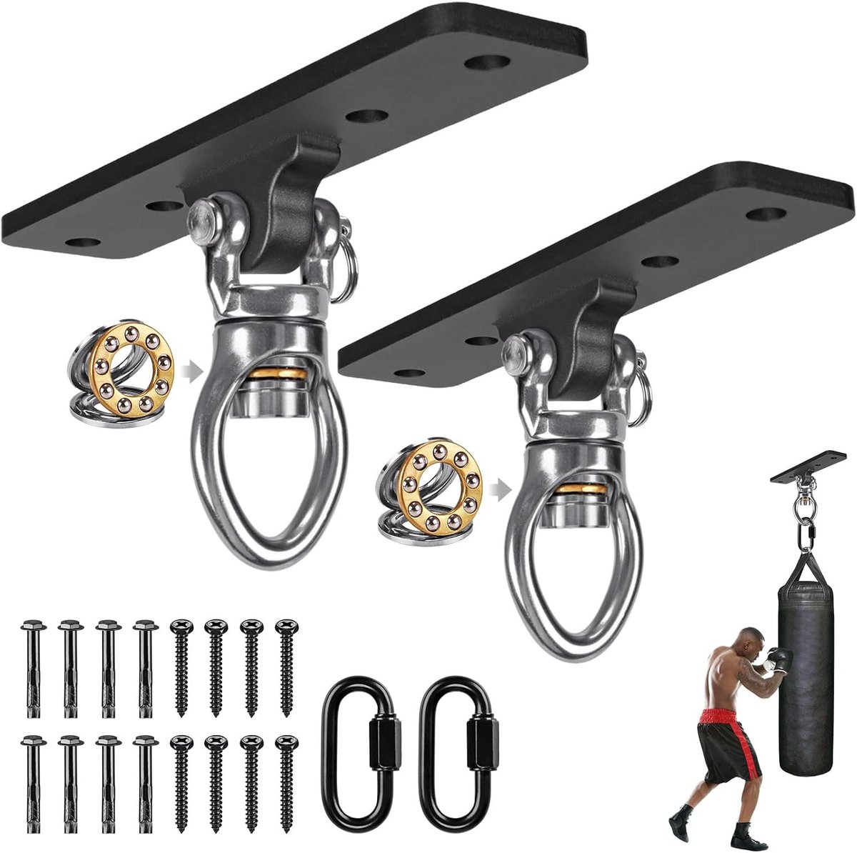 Zware tashanger muurbevestiging ponsen, draaibare zware bokszakbeugel voor thuis gym binnen, verstelbare lengte voor kickbokstas, Muay Thai-tas, speedbag (B-zwart, 2 stuks)
