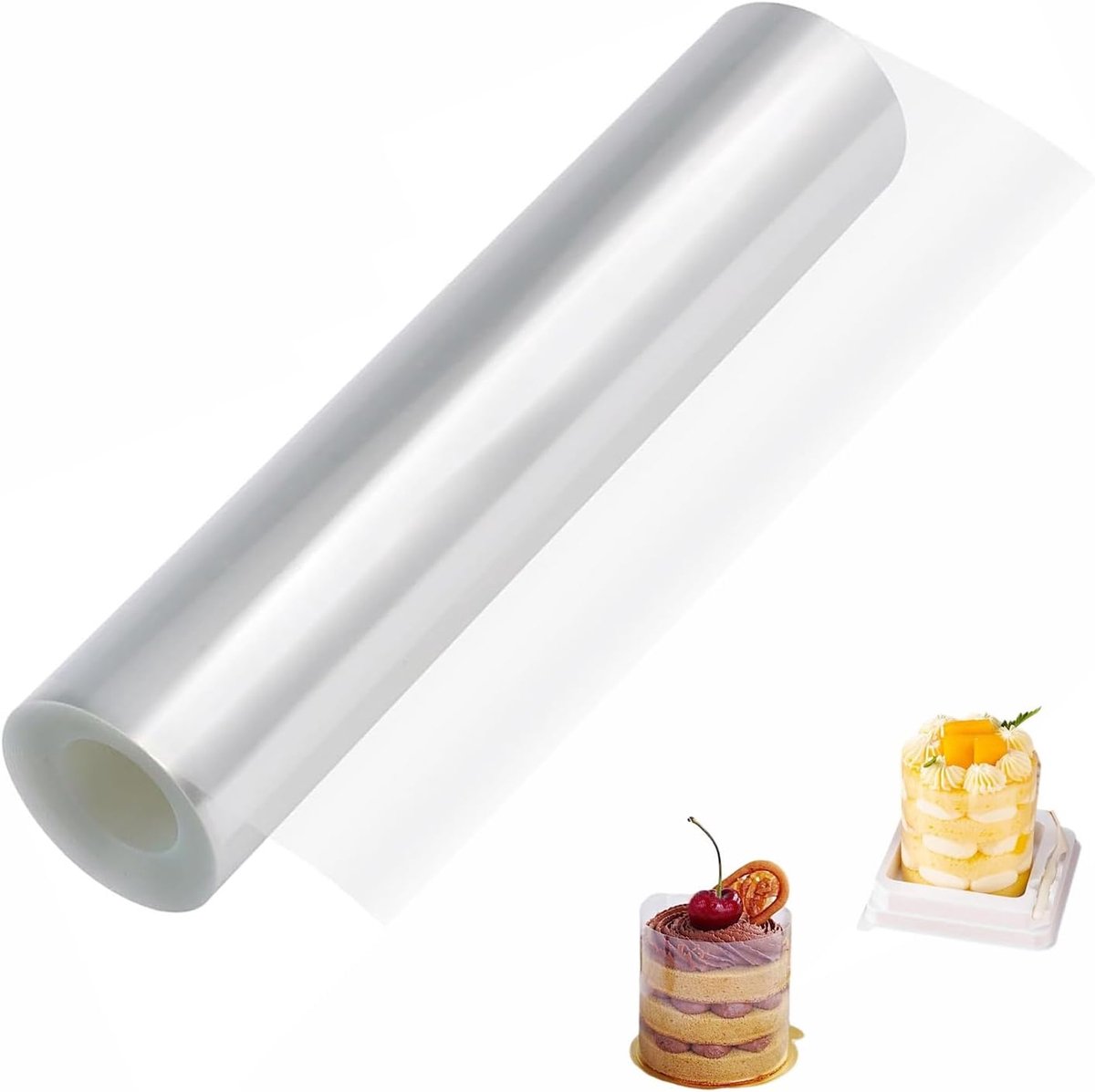 Taartrandfolie 20 cm x 10 m hoog transparant taartfolie acetaat folie voor taarten voor chocolade, mousse, taart, dessertringen