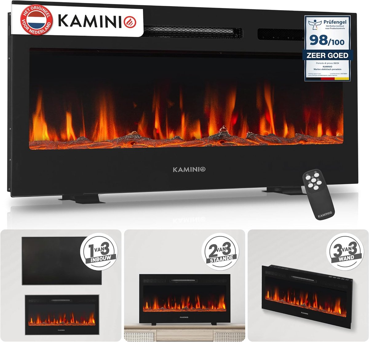 SnelShoppen - Elektrische Haard 3-in-1 Met Verwarming, 3D Vlam Effect, 12 Vlam Kleuren, Afstandsbediening, 36 Inch, Zwart, Voor Binnen en Buiten