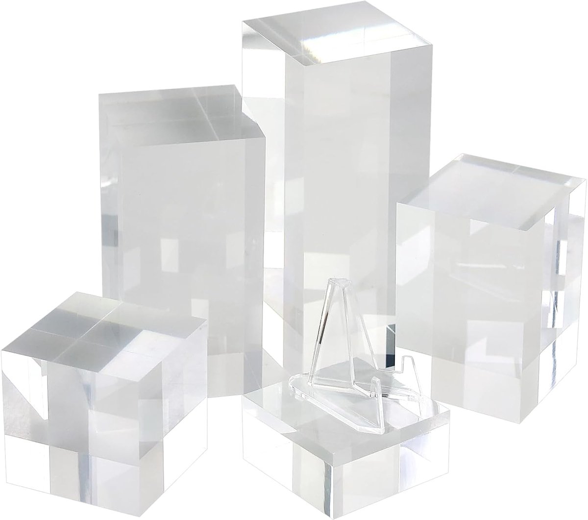 5 stuks display acryl kubusblok, 2/4/6/8/10 cm solide sokkelstandaard voor edelsteen-, sieraden- en cosmetica-presentatie, transparant