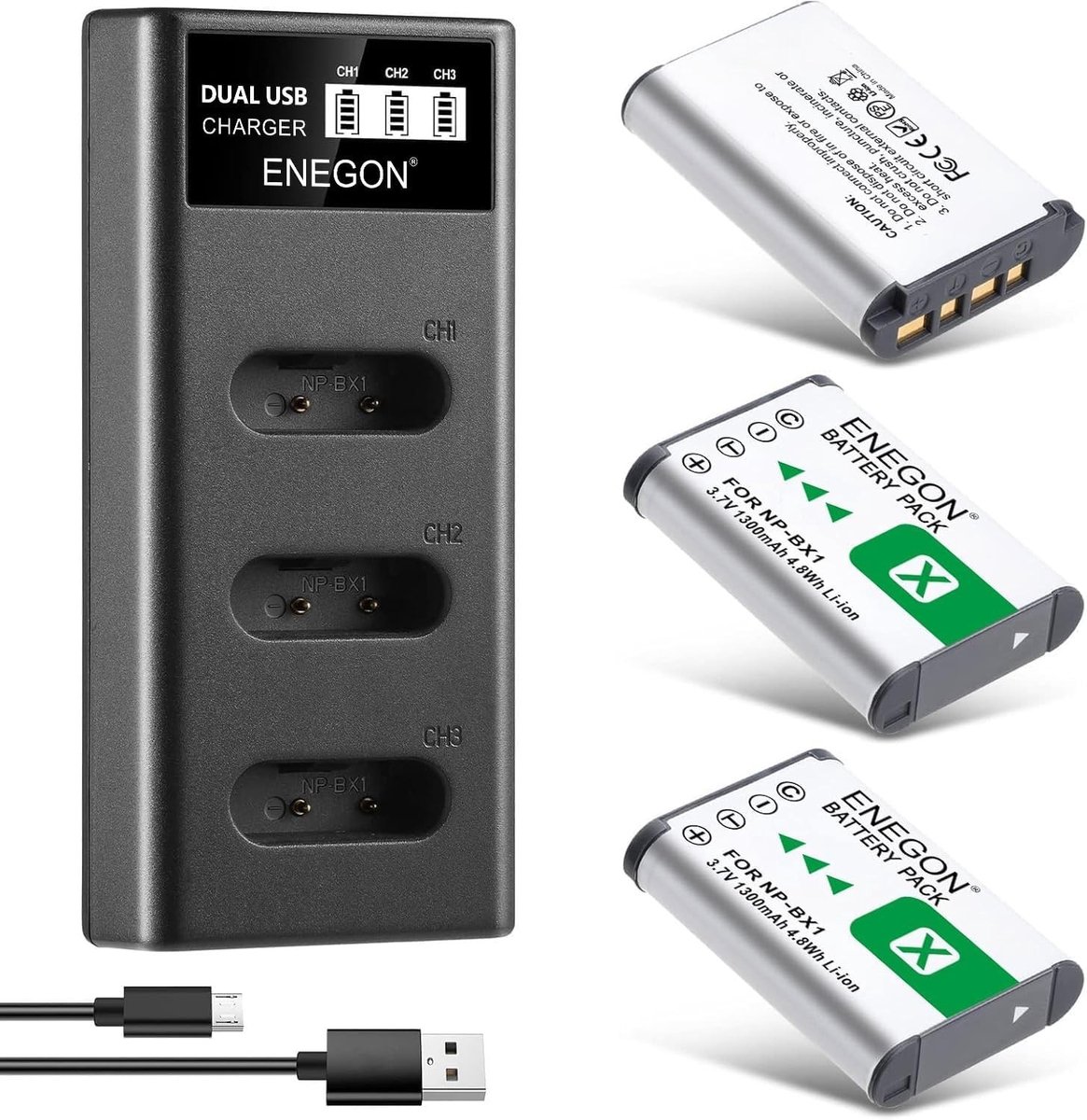 Batterij NP-BX1 1300mAh 3-pack met LCD oplader voor Sony camera's zoals ZV-1 en Cyber-Shot modellen