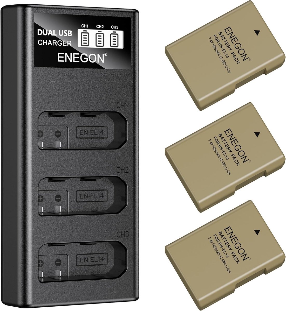 Camera Accu 3-Pack met 3-Bay LED Oplader voor Canon EOS Rebel T2i, T3i, T4i, T5i en meer - 1980mAh, Duurzaam en Betrouwbaar
