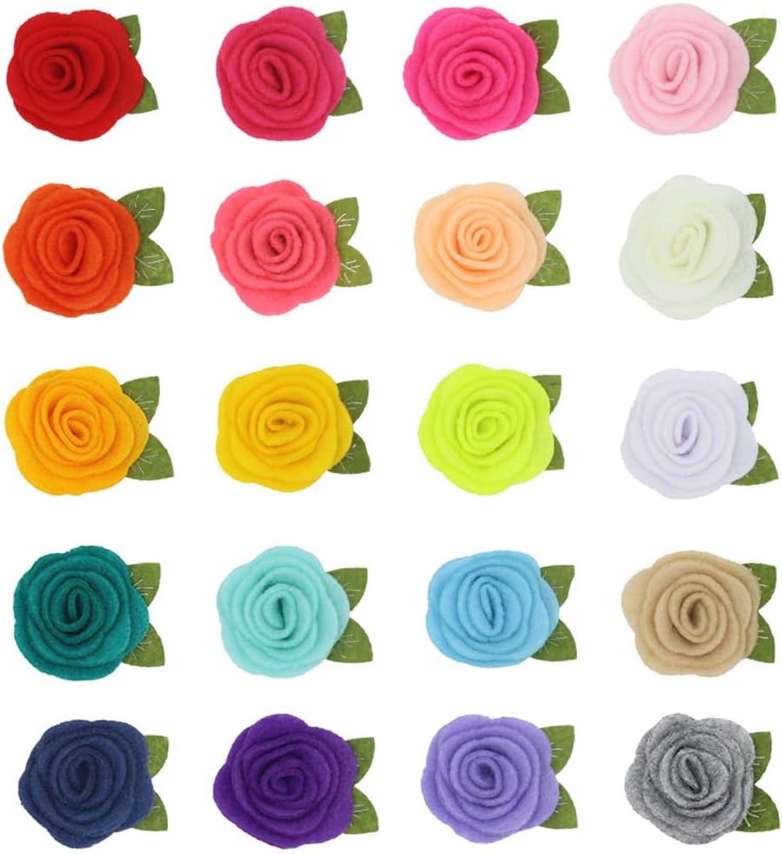 20 stuks vilten rozet met blad vilt roos bloemen stof bloemen voor doe-het-zelf ambachten haaraccessoires bruiloft decor - 20 kleuren