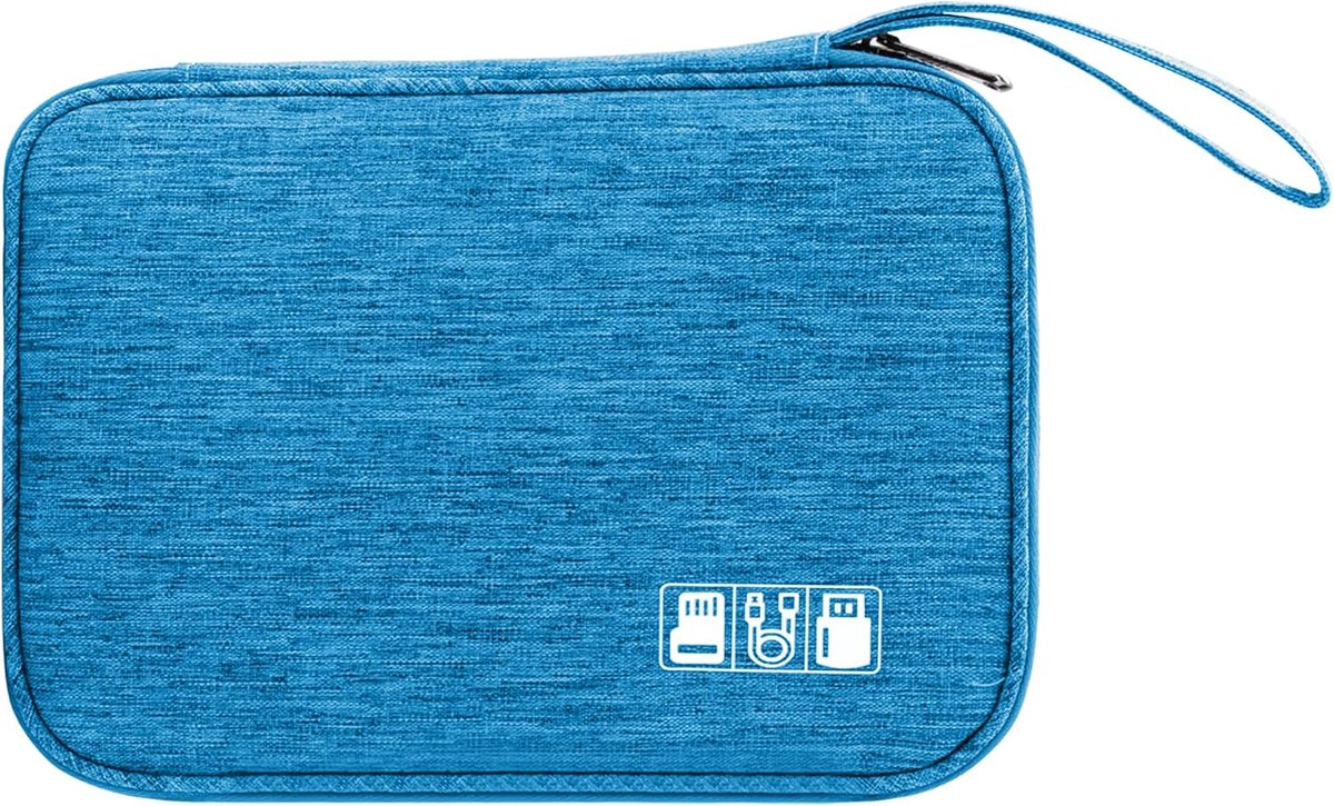 Opbergtas, kabel, draagbaar, organizer voor elektronica, waterdicht, accessoires, beschermhoes voor USB-stick, harde schijf, geheugenkaarten, 24 x 16,5 x 1,8 cm, hemelsblauw