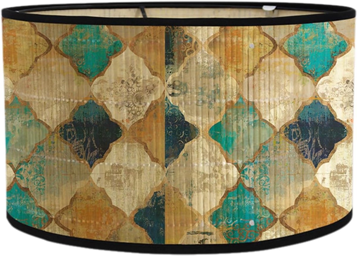Lampenkap, hanglamp lampenkap, E27 vintage trommellampenkap van bamboe, plafondlamp lampenkap, 30 cm hanglamp voor staande lamp, tafellamp, plafondlamp, groen
