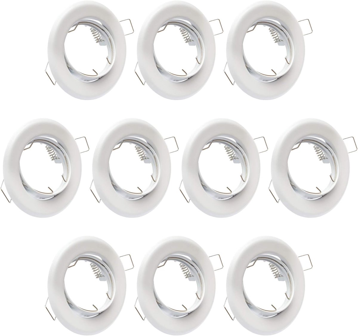 GU10, set met 10 stuks, wit, inclusief GU10-fittingen voor led- of halogeenlampen; 30 graden zwenkbaar; rond
