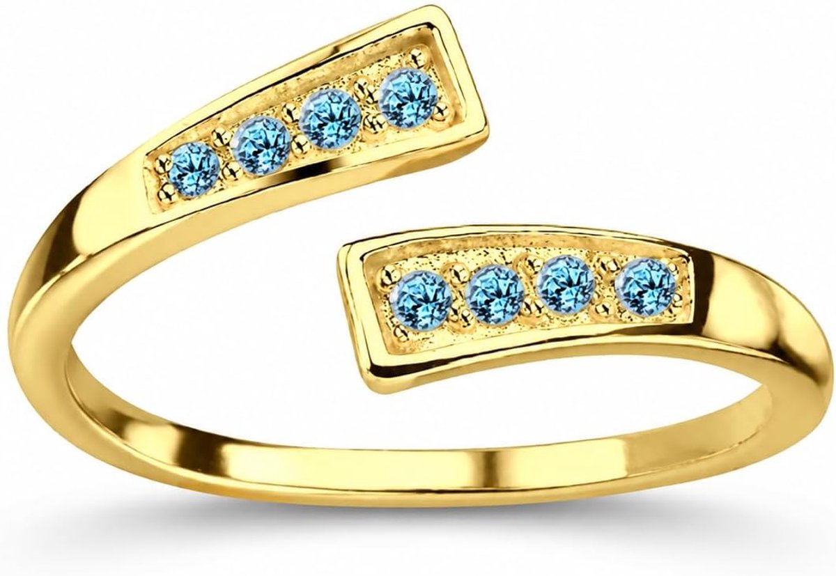 teenring kristallen grootte instelbaar 925 sterling zilver in sieradenetui (lichtblauw-goud)