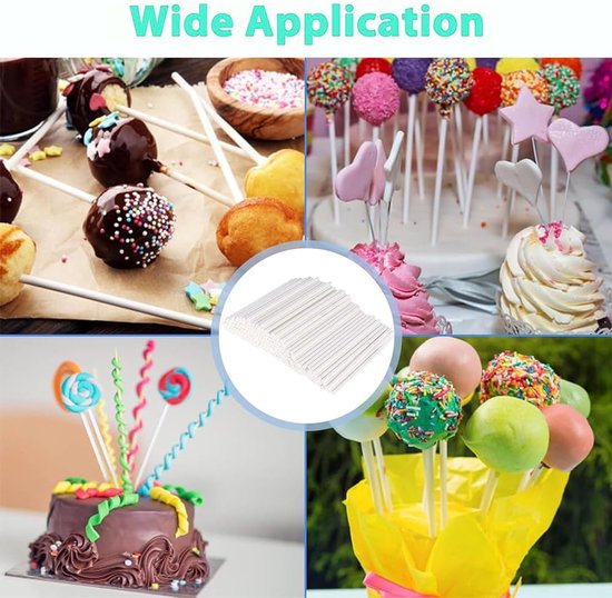 200 stuks witte cake popsticks, 10 cm voedselveilige lollystokjes voor cake pops snoep floss cupcake decoraties bakken & doe-het-zelf desserts — afbeelding 2