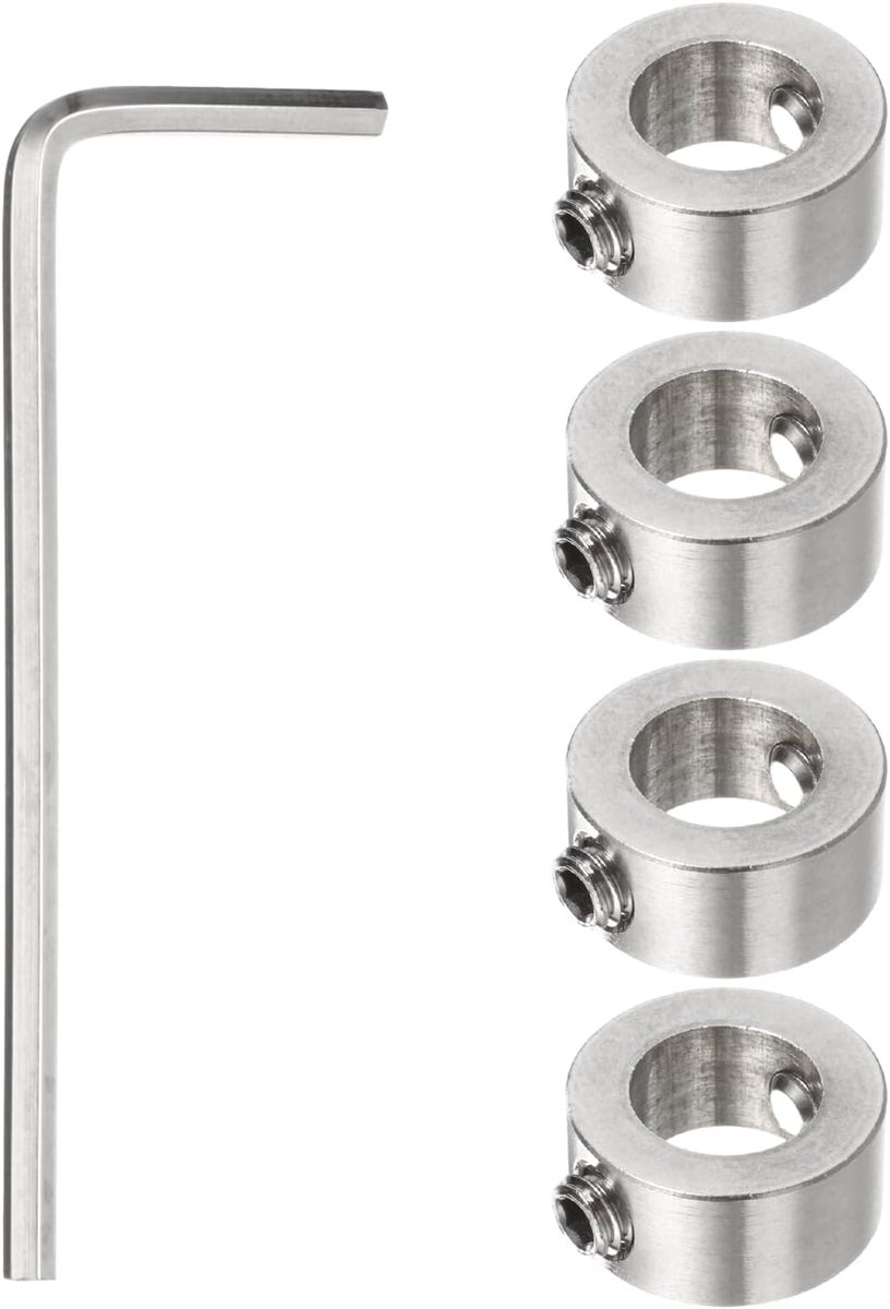 Set van 4 halsbanden van 10 mm, voor boren, diepteaanslag, instelbare dieptebeperking, roestvrij staal, spindelpositionering met inbussleutel, zilver