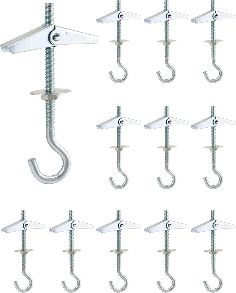 12 stuks M5 x 90mm Veer Toggle Bouten, Koolstofstaal Plafond Haak Ankers, Voor Hangplanten, Toggle Bouten voor Gipsplaat Plafonds