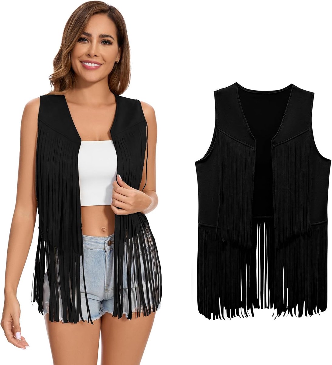 fringe vest jaren 70 60 hippie vest mouwloos cowgirl western faux suède kwastje leren jas carnaval en rollenspellen kostuums