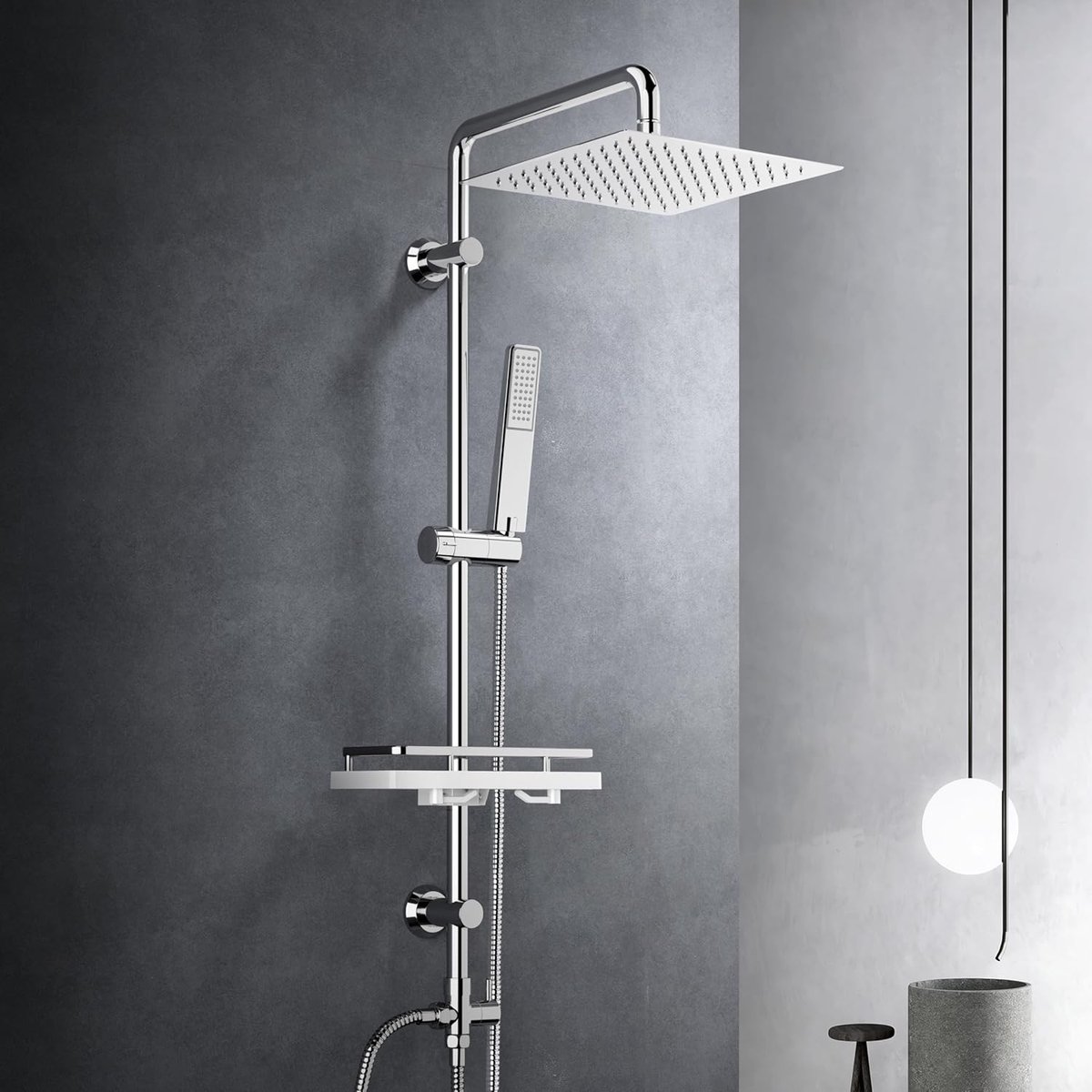 Regendouche douchesysteem met legplank, roestvrij staal doucheset zonder douchekraan met hoofddouche 25x25 cm chroom