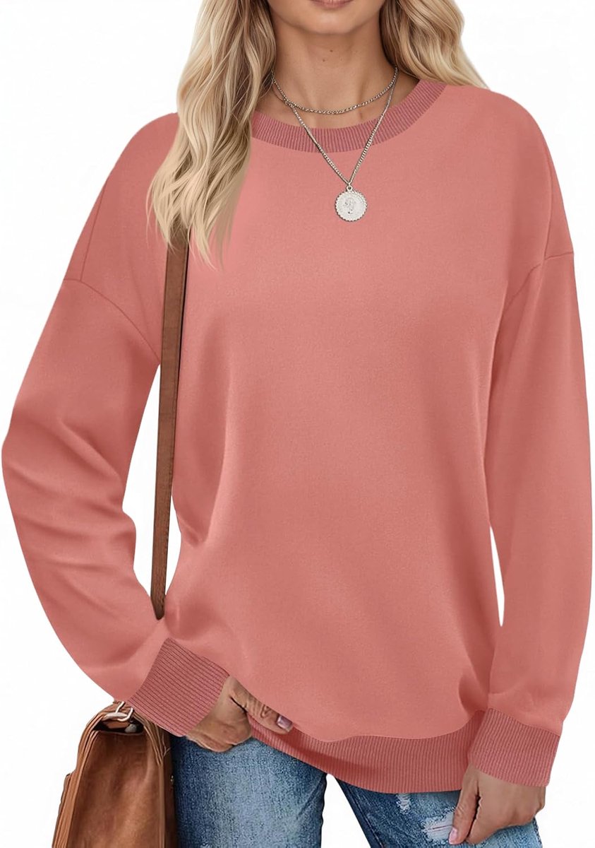 Sweatshirts kleurblok ronde hals lange mouwen casual lange mouwen bovendeel met geribbelde zoom