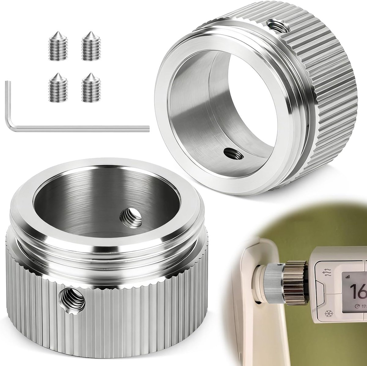SnelShoppen - Nuyoah Radiator Thermostat Adapter M30 x 1.5 - 2 Stuks RVS Radiator Ventiel Thermostaatkop - Hoogwaardige Verwarmingsaccessoires voor Da