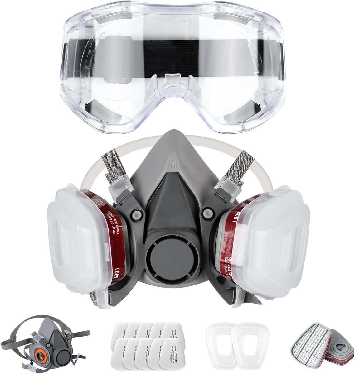 Stofmasker met filters - Herbruikbaar halfgelaatsmasker - Inclusief veiligheidsbril - Voor schilderen, slijpen en fijnstof