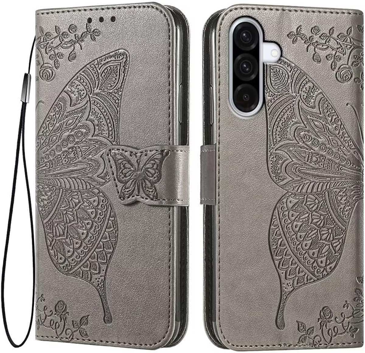 Leren telefoonhoes voor Samsung Galaxy A36 5G (6,7 inch), flipfolio, magnetische hoes met 3 kaartvakken, 1 portefeuille, valbestendig, krasbestendig, grijs