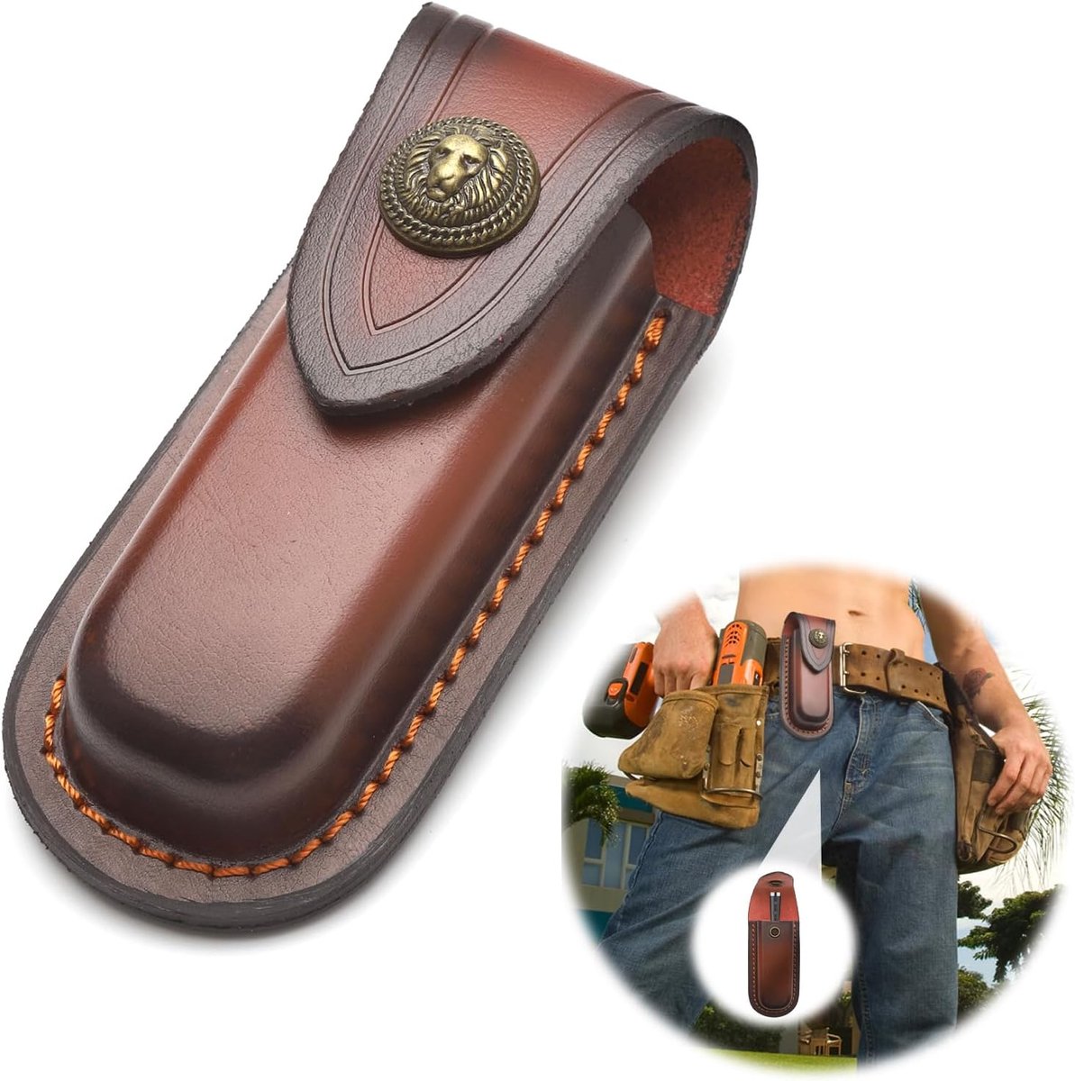 1 stuks messentas voor riem, zakmes, tas, messchede, leer, bruin, riemtas, messentas, leer, voor groot zakmes, klapmes