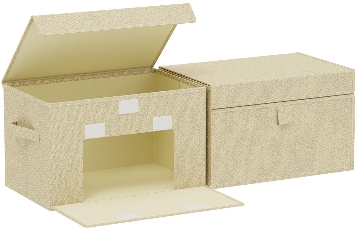 Omgoods - Vouwbare Opbergdozen met Deksel - Set van 2 Grijs-Beige