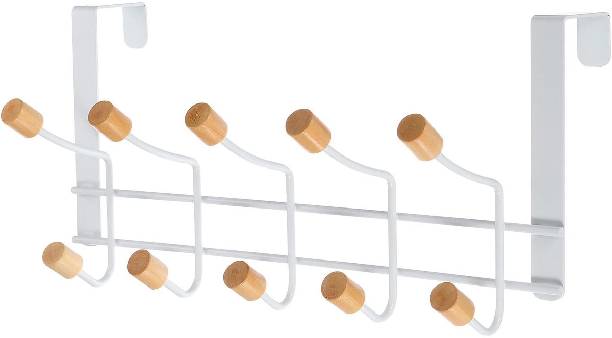 Omgoods - Haken voor Deur met 10 Houten Haken
