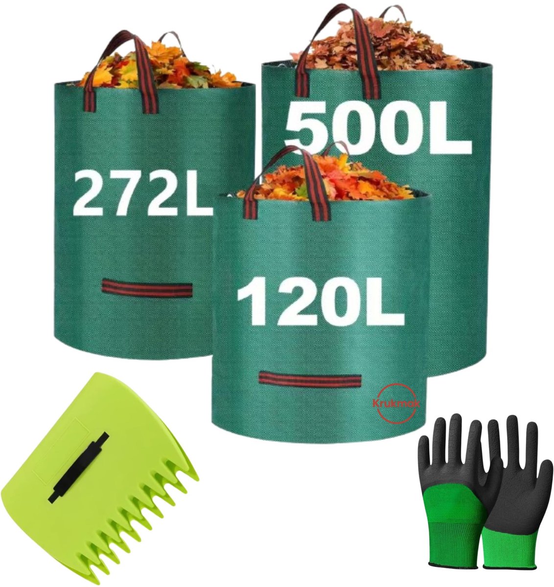Omgoods - Set van 3 Tuinafvalzakken met Bladerenverzamelaar en Handschoenen