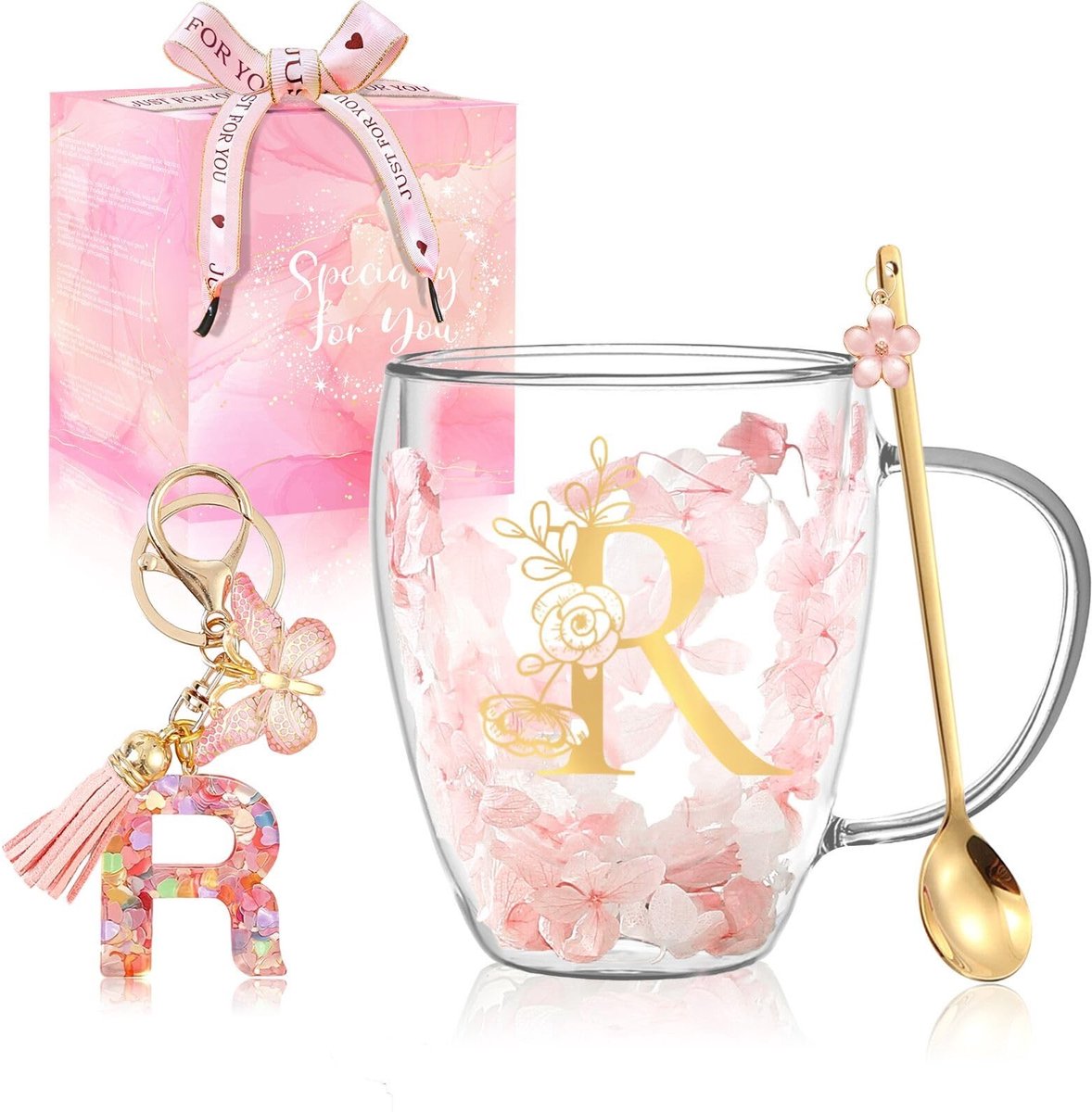 Omgoods- Koffiemok Dubbelwandig - Hittebestendig Borosilicaatglas - Schattige Gedroogde Bloemen - Persoonlijk Cadeau - Geschikt voor Warme/Koude Dranken - Theekop