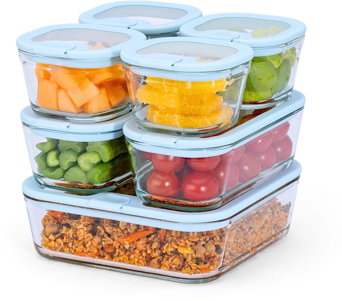 Omgoods - Set van 7 Glazen Opslagcontainers met Deksel