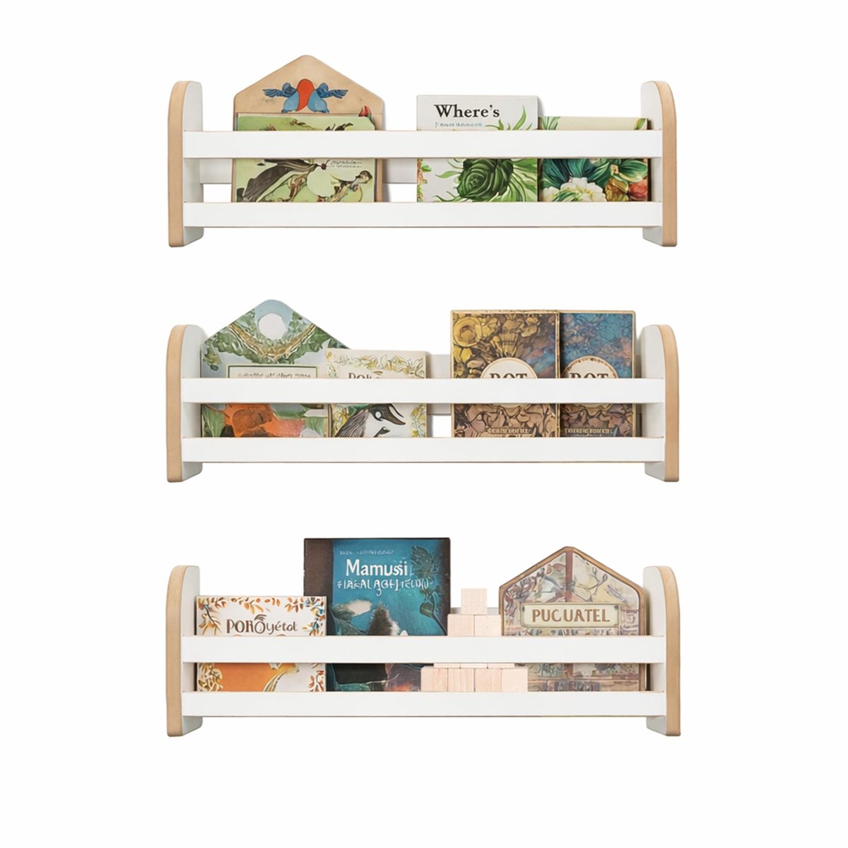 Omgoods - Set van 3 Houten Wandplanken voor Kinderen, Montessori Stijl