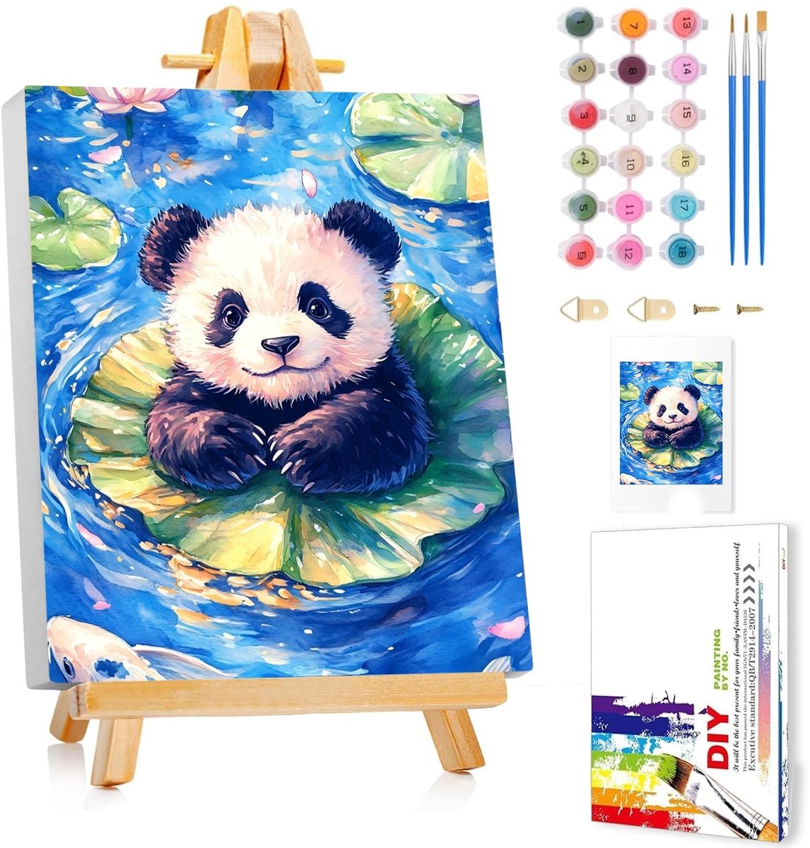 Omgoods - Panda Schilderen op Nummer voor Kinderen met Lijst en Easel
