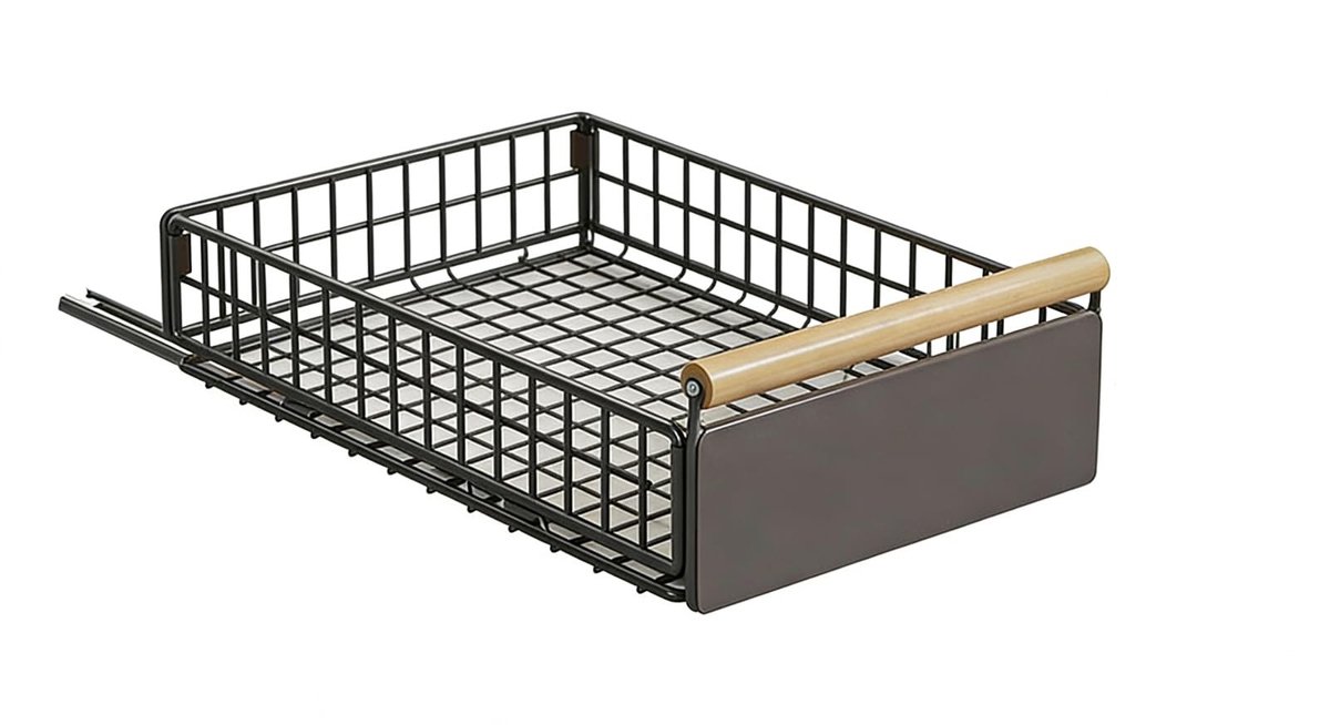 Omgoods- Kastorganizer Uittrekbaar - Keukenopslag - Schuifladen met Ladegeleiders - Houten Handgrepen - Bevestiging met Zuignappen - Klein