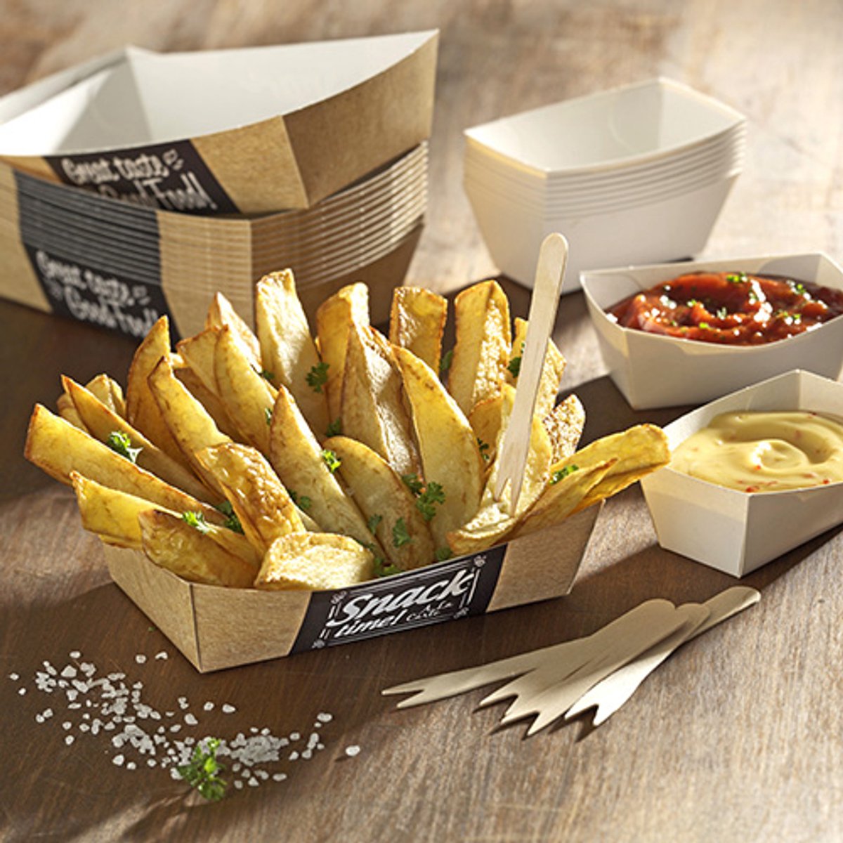 50 Patatbakje, karton van verse houtvezels pure 3,8 cm x 8,5 cm x 15,5 cm Good Food extra large