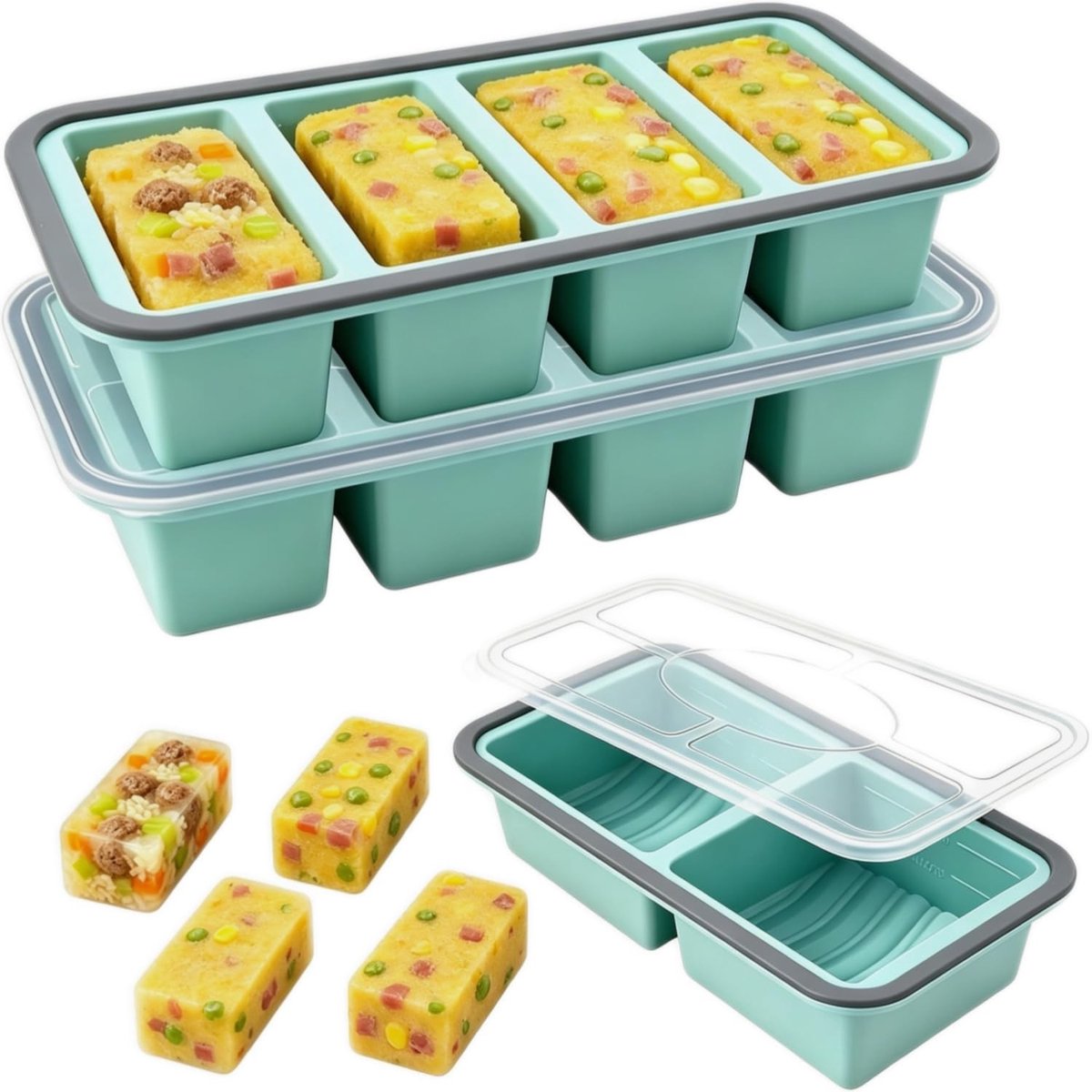 Omgoods - Souper Cubes, Set van 3 Siliconen Vriesvormen met Deksel