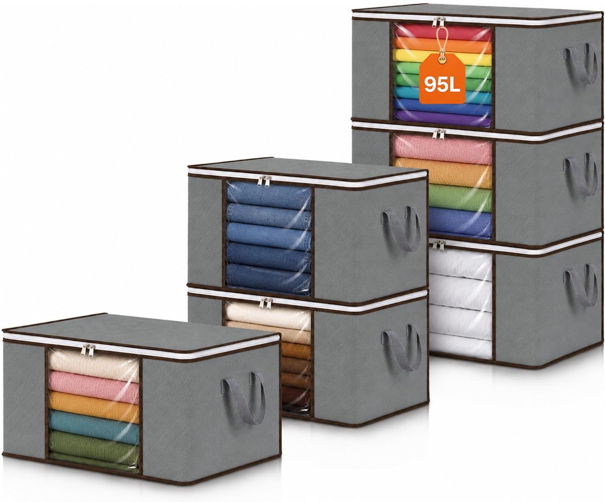 Omgoods - Opbergzakken - 6 Stuks van 90 Liter, Grijs
