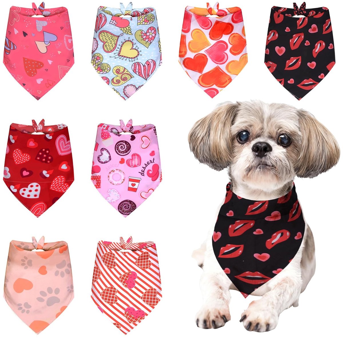 Omgoods - Set van 8 Valentijns Dierendbandana's voor Huisdieren