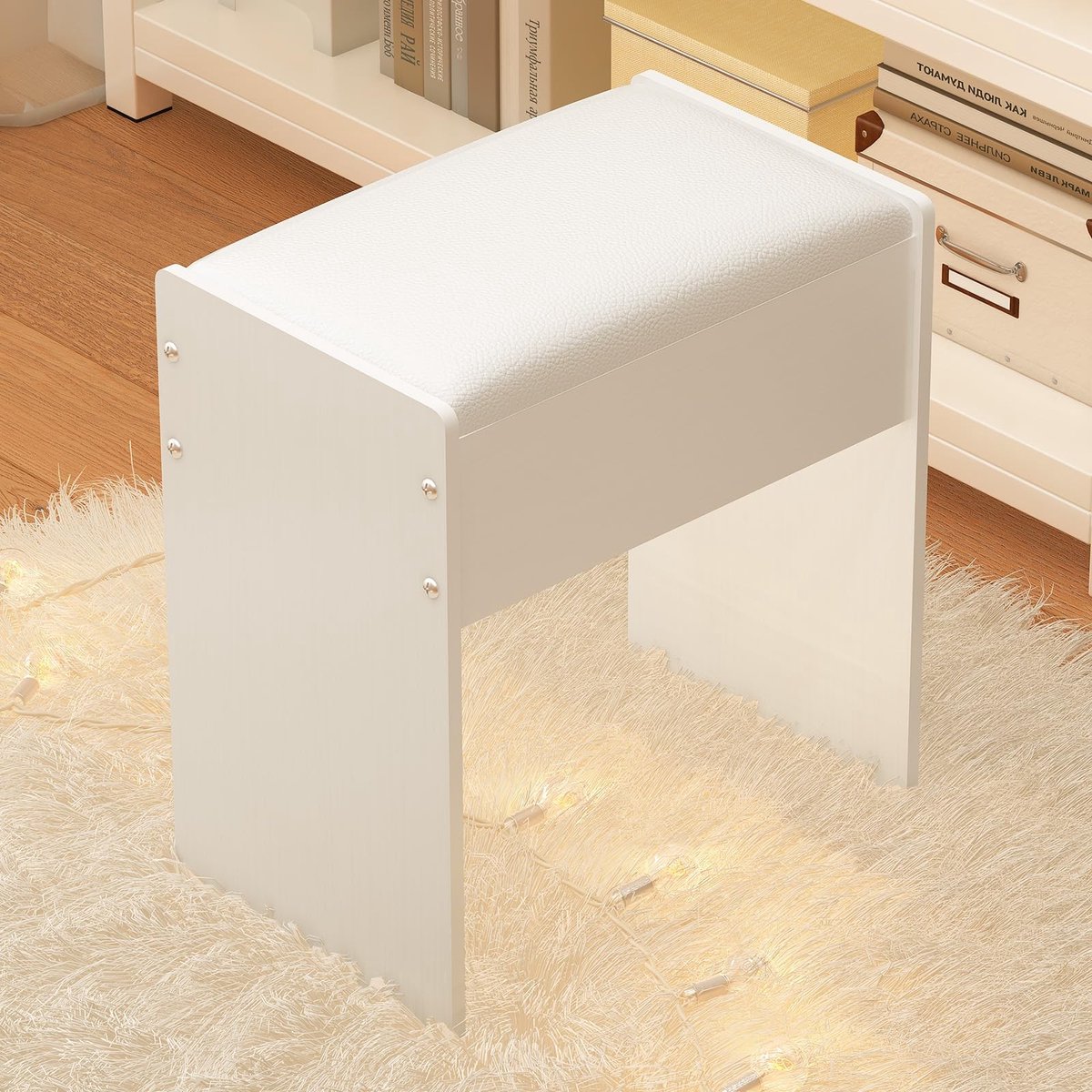 Omgoods - Moderne kaptafelkruk - Houten make-upbank - 43 x 40 x 24 cm - Wit