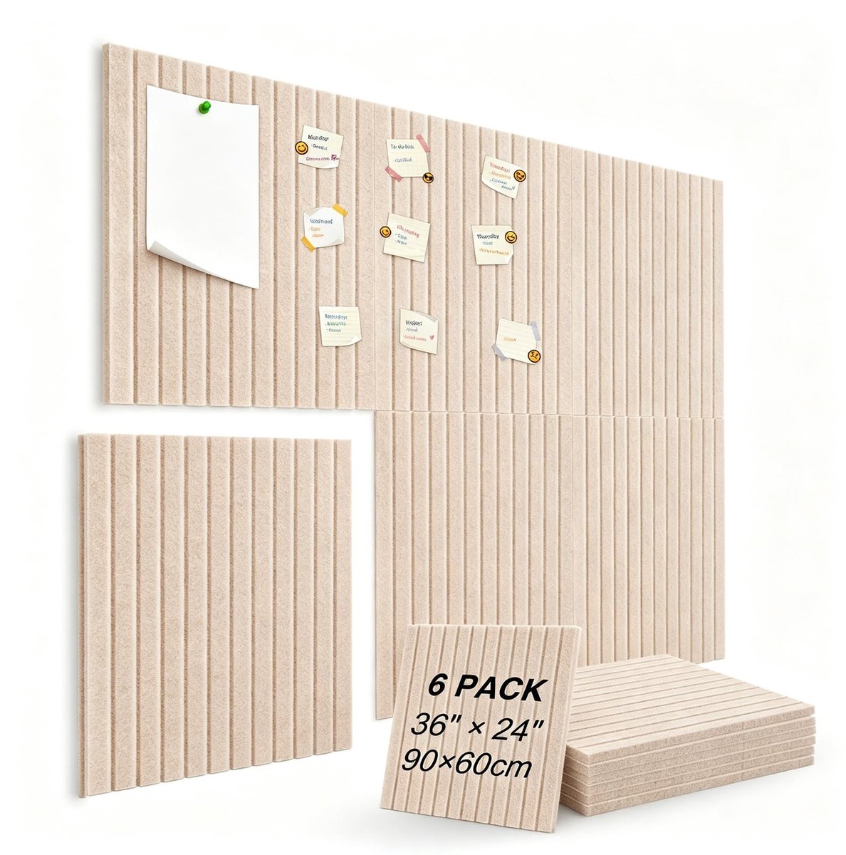 Omgoods - Groot Kurken Prikbord Set van 6 - 3D Decoratieve Vilten Tegels
