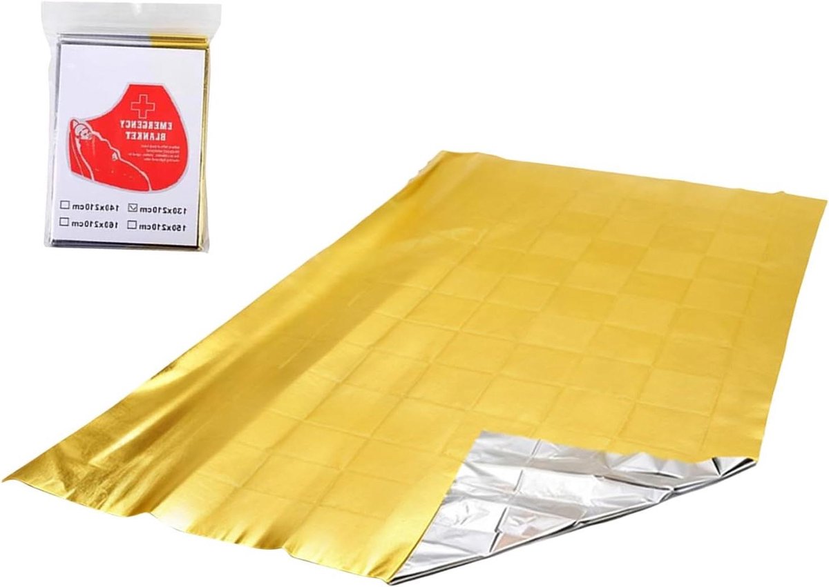 Ruimtedeken Thermisch - Nooddeken Survivaldeken - Buiten Overleven - Reflecterende Folie - 130 x 210 cm - Goud Zilver