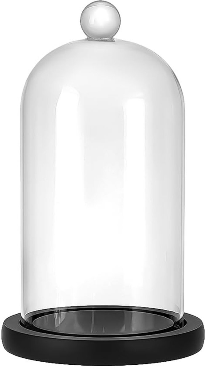 Omgoods - Glazen Cloche met Houten Basis voor Decoratie 12.5x21.5cm