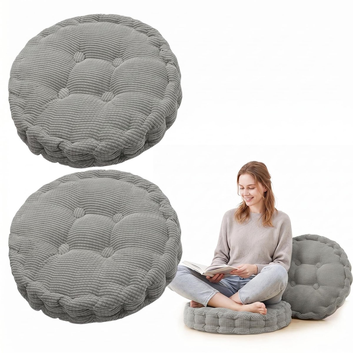 Omgoods - Set van 2 Ronde Stoelkussens 40x40cm Voor Binnen en Buiten