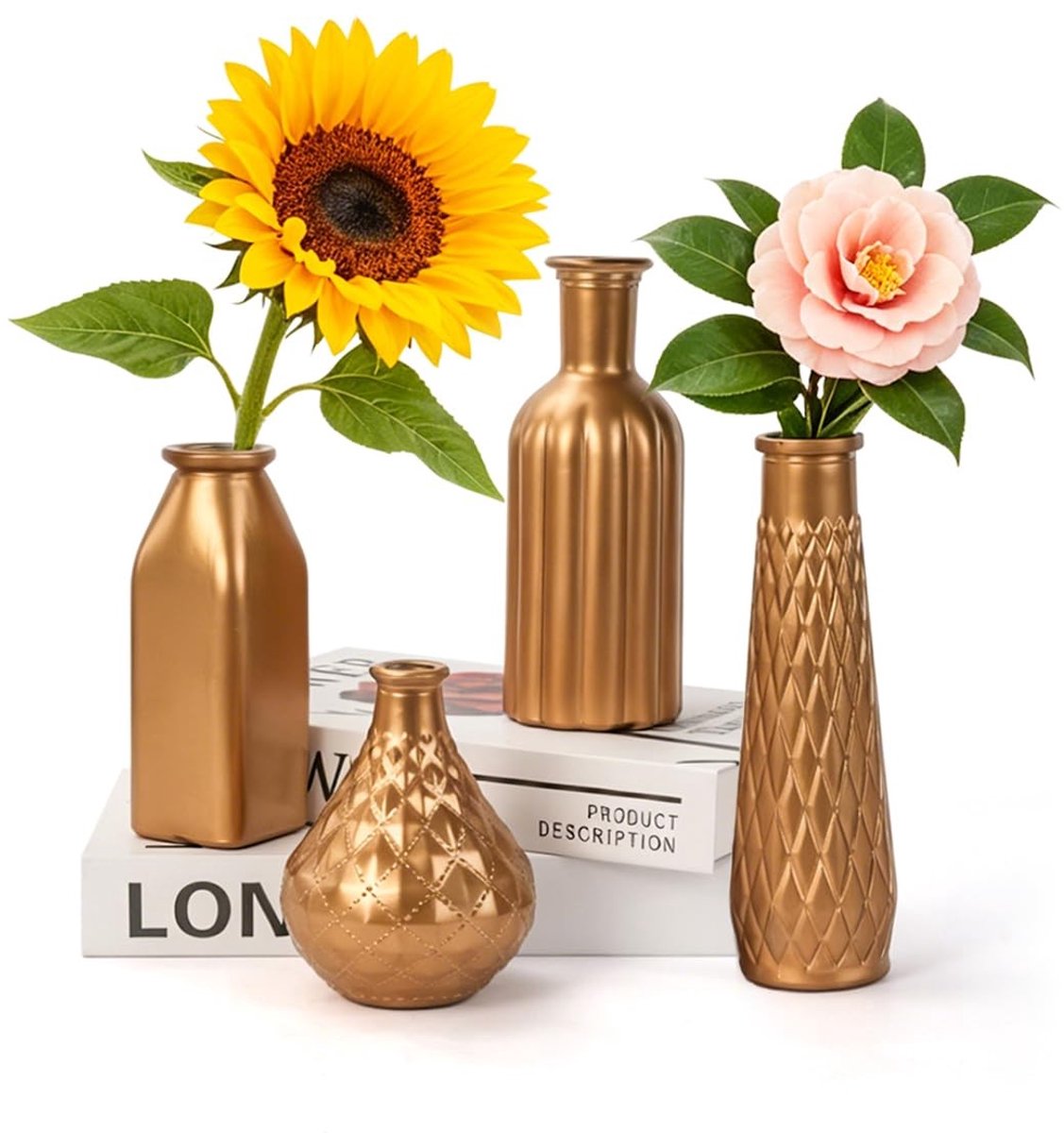 Omgoods - Set van 4 Gouden Glazen Vazen voor Tafeldecoratie