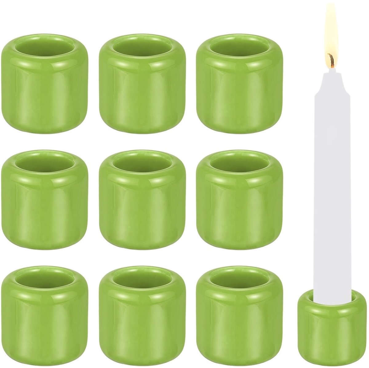 Omgoods - Set van 10 Mini Keramische Kaarsenhouders Groen
