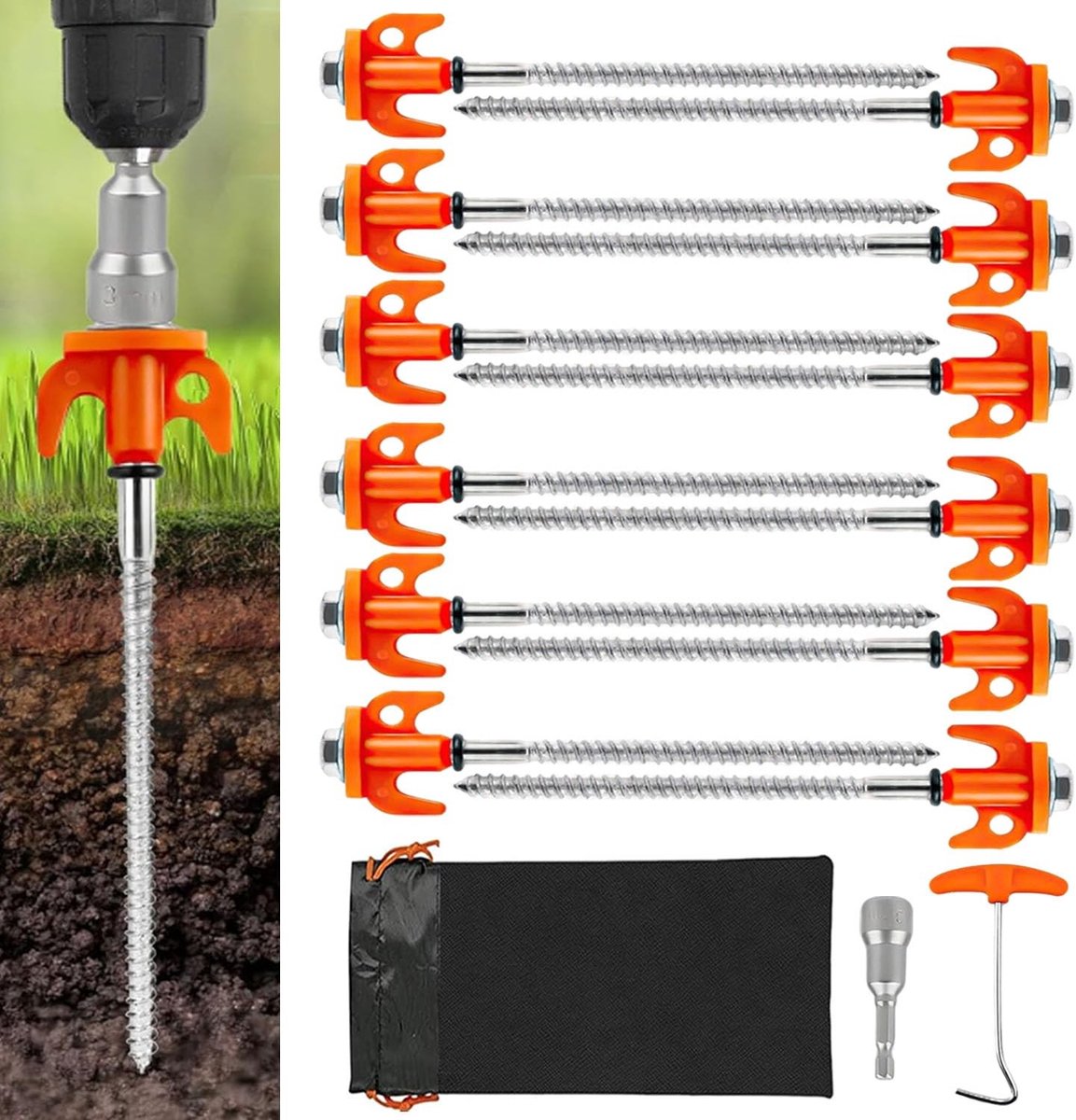 Omgoods - Set van 12 Roestvrijstalen Camping Pegs, Tentstokken