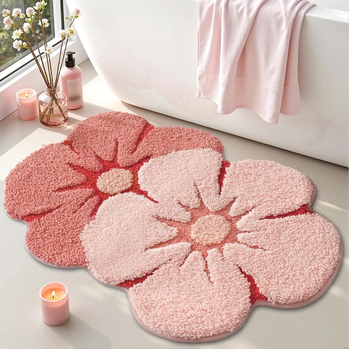 Omgoods - Bloemen Badmat van Microvezel, Antislip en Wasbaar